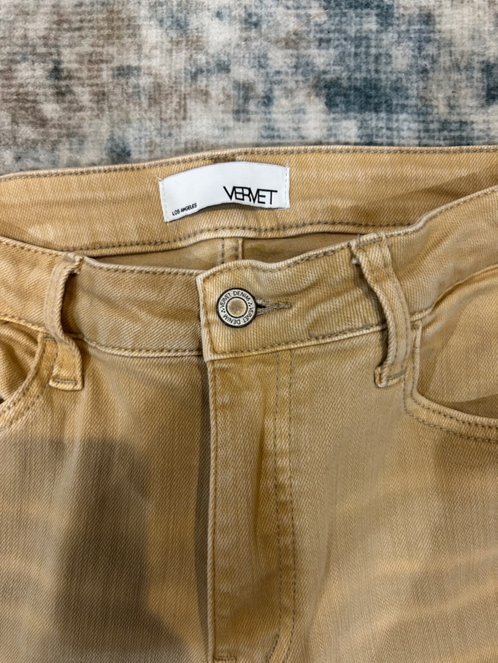 VINT High-Rise Flare Jeans in Washed Tan with Knee Distress - Picture 2 of 4